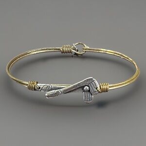 Vintage Two-Tone hockey golf Wire Bangle Bracelet with Silver Charm